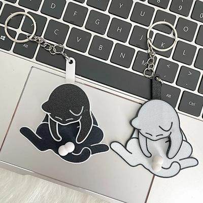 Anime Keychain Creative Pull Play Egg Cat Keychain Pendant Funny Rotatable Acrylic Bag Pendant Women Keyring Purse Car Keychain