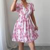 Robe fleurie décolletée en V, simple et haut de gamme, pour femme, printemps et été
