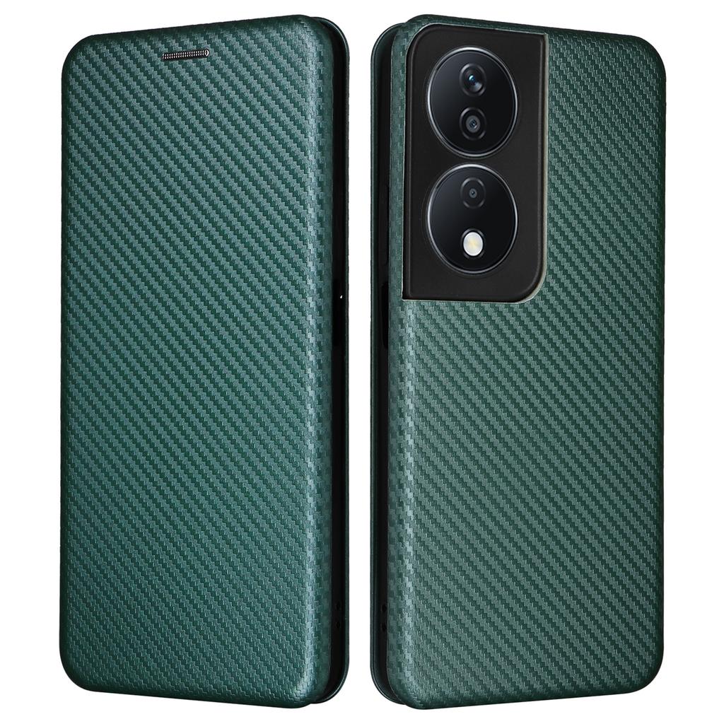 Carbon Fiber Texture Case for Honor X7b 4G/90 Smart Leather Phone Cover with Card Slot