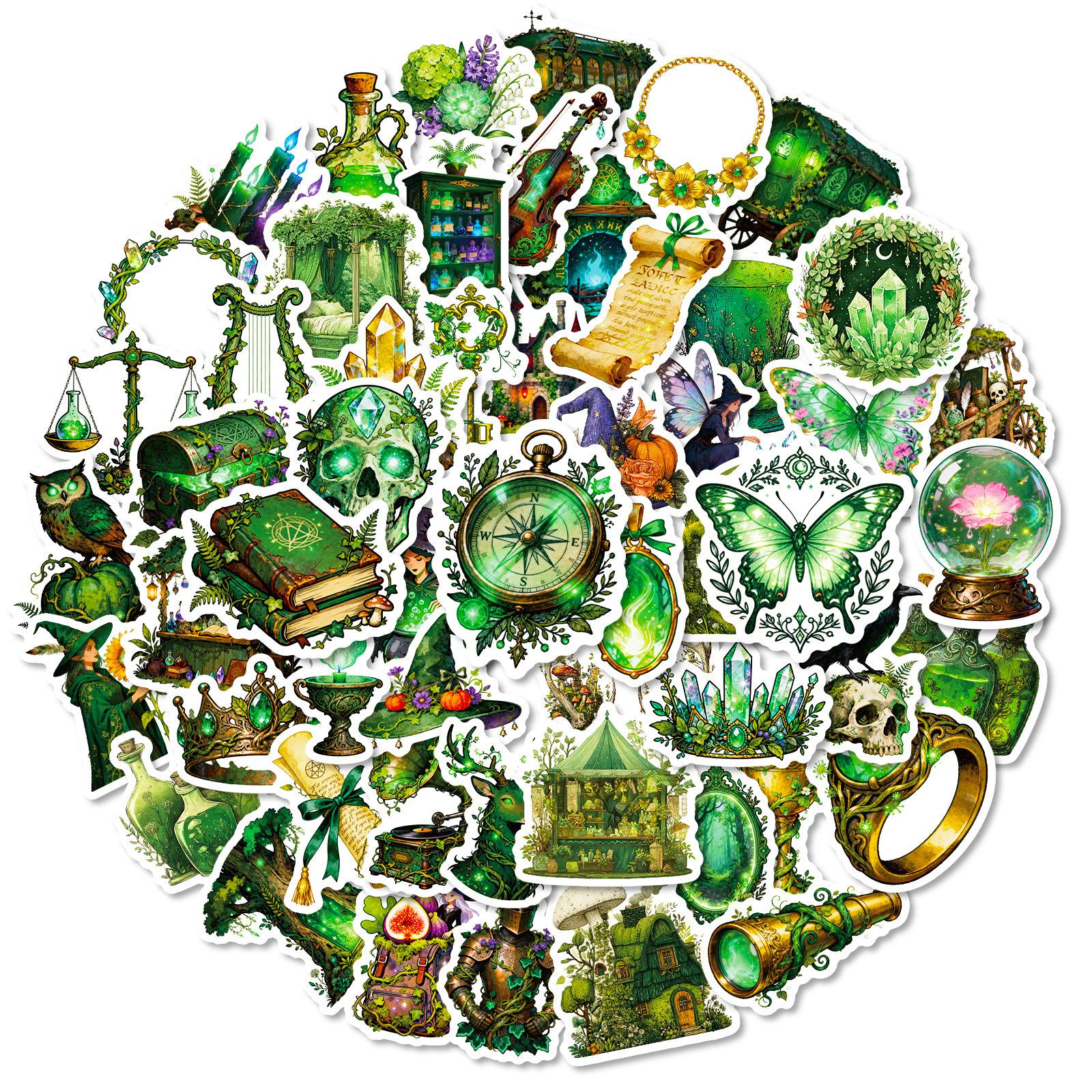 

56/112 Pcs Magic Forest Witch Series Self-Adhesive Doodle Stickers for DIY Scrapbook Notebook Helmet Scooter Stationery Box