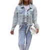 2026 Spring/Summer Women's Button Washed Ripped Raw Edge Denim Top