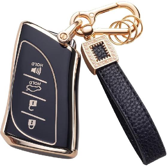 for Toyota Key Fob Cover with Leather Lanyard, Car Key Fob Case Compatible with 2018- Camry RAV4 Highlander Avalon C-HR Prius Corolla GT86 Smart Key