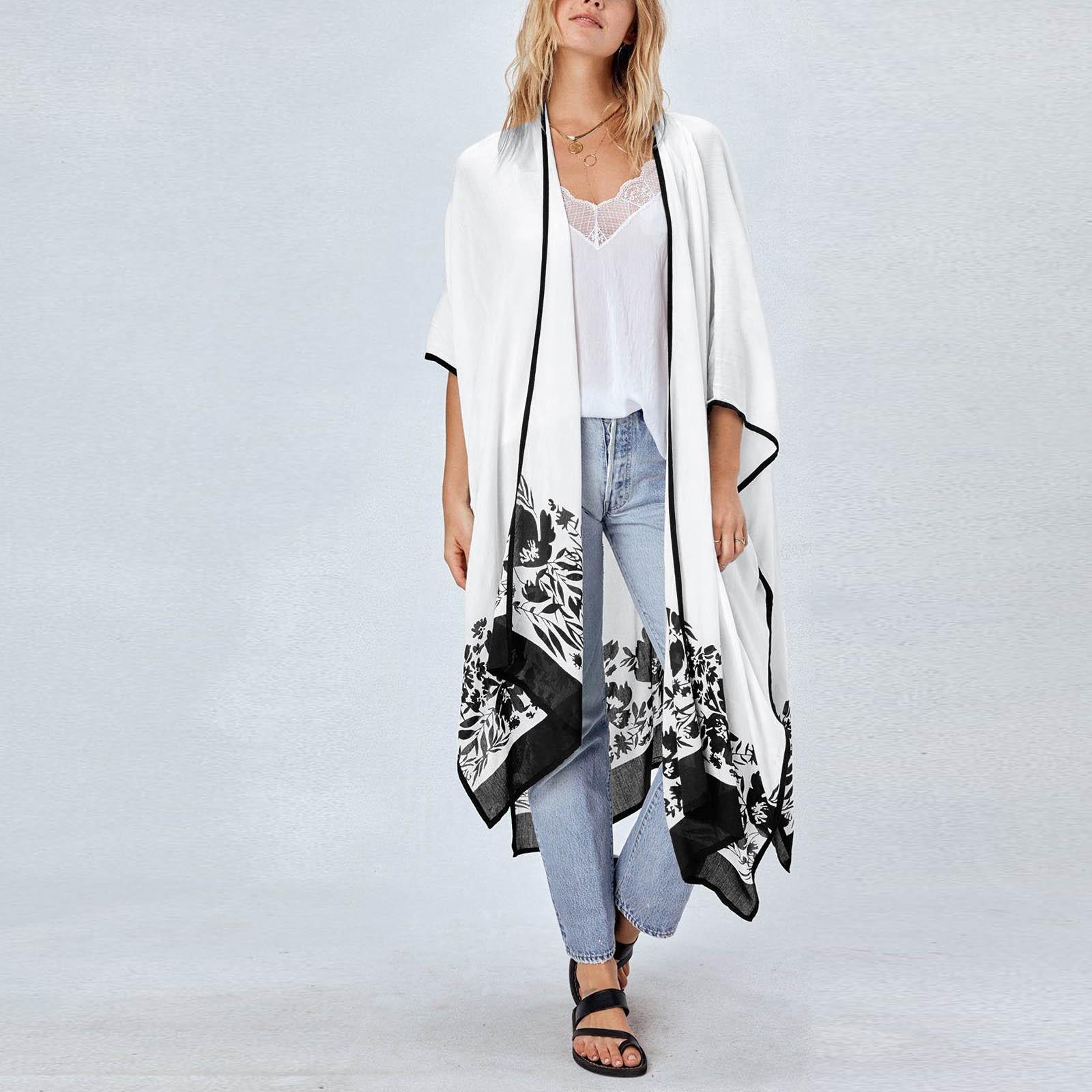 

Женская мода для отдыха, летняя шифоновая рубашка с принтом, купальник, солнцезащитный крем XXL чёрный