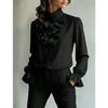 Spring and Autumn New Temperament Commuting Loose Stand-up Collar Solid Color Ruffle Edge Women's Shirt