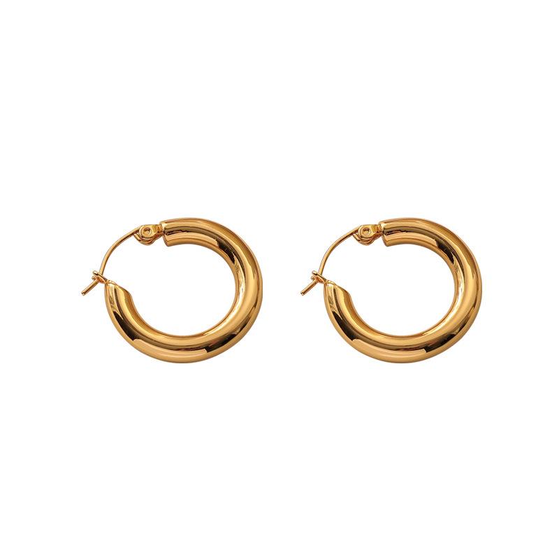 Glossy Minimalist Circle Earrings: European & American Fashion, Color-Retaining, High-End Electroplated Hoops for Women