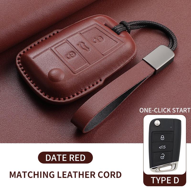 Leather Car Key Case Cover Shell Fob For Vw Volkseagen Passat B8 Magotan For Skoda Superb A7 Kodiaq Seat Protected Keychain Bag