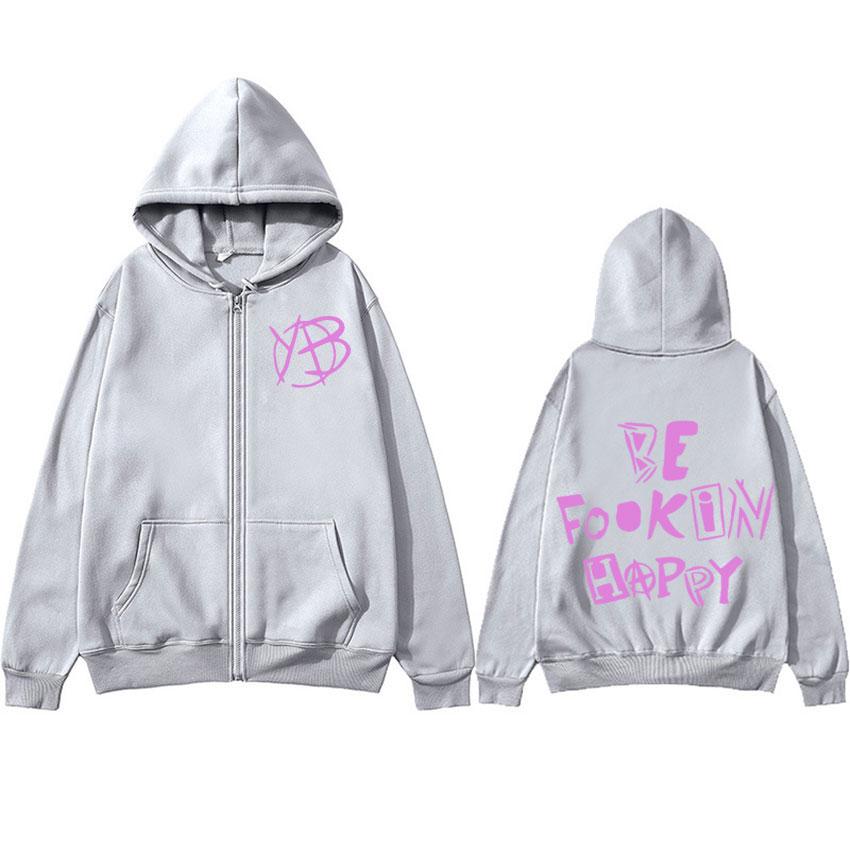 Rocksänger Yungblud Be Fookin Happy Reißverschluss-Hoodies Herrenbekleidung Hipster Übergroß Zip Up Ästhetisches Sweatshirt Gemütliche Jacke Mantel