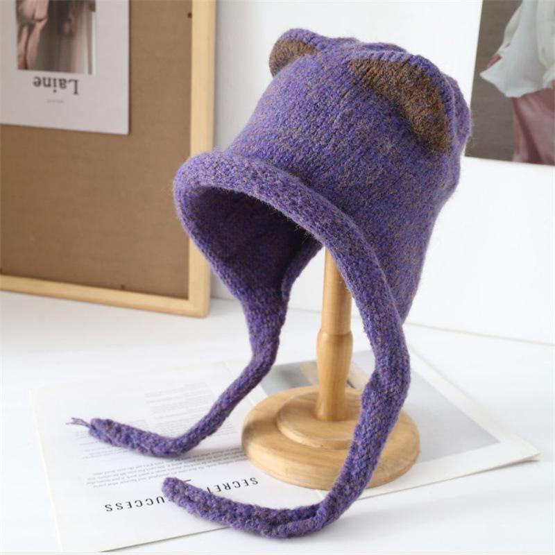 Korean ins wind cat ears knitted hat balaclava hat women's warm and cold ear protection wool hat