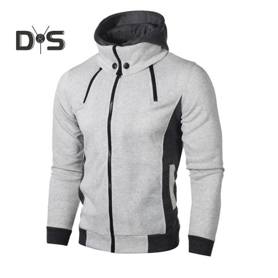 Uomo Autunno Inverno Cappotto con Cappuccio Doppia Cerniera Chiusura Coulisse Colorblock Finto Due Pezzi Giacca Sportiva con Polsini Elastici e Orlo Fitness Outerwear
