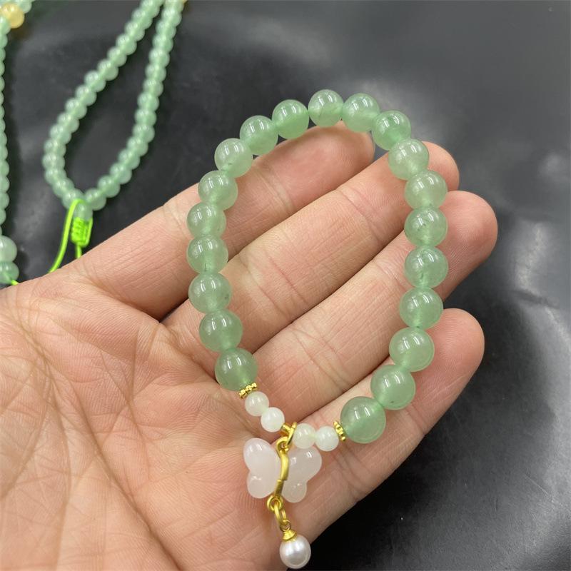 Natural Green Aventurine Cloud Pendant Sweater Chain with Women's Bracelet