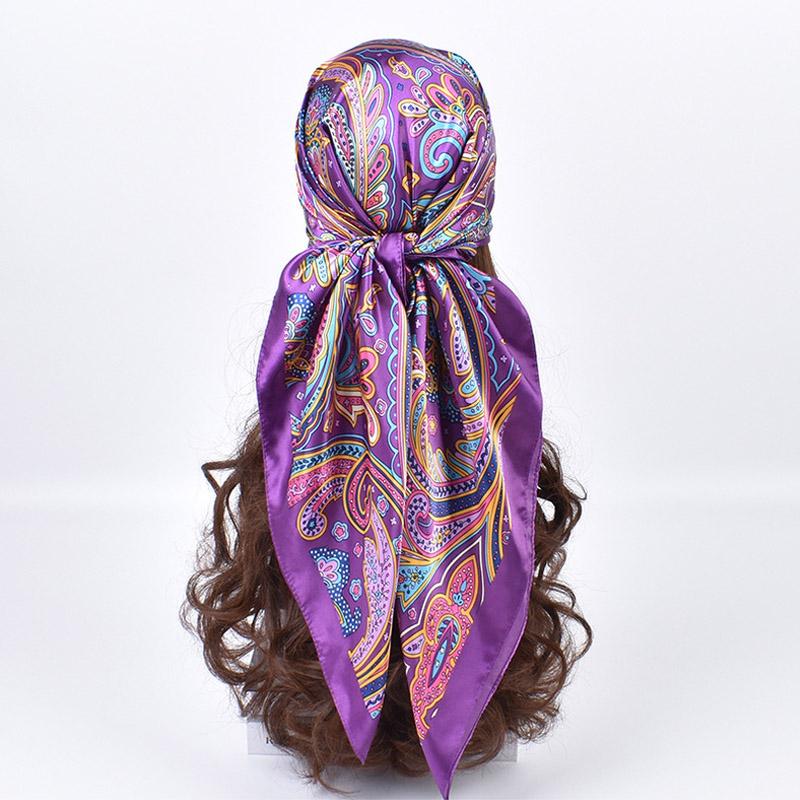 High Quality Silk Scarves Women Square Satin Hijab Scarf Plain Handkerchief Shawls Wraps Head Female Headband Islamic Bandanna