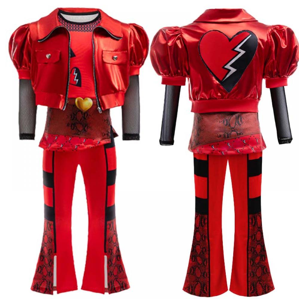 Red Punk Rock Cosplay Costume Movie Anime Inspired Outfit With Jacket Top Pants Halloween Theme Party Birthday Carnival Costumes