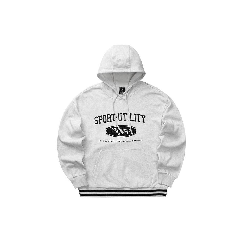 Skechers Colorful Casual Series Letter Print Hooded Knit Pullover Sweatshirt Unisex sweatshirt Light-White Gray L124U028-0248 S