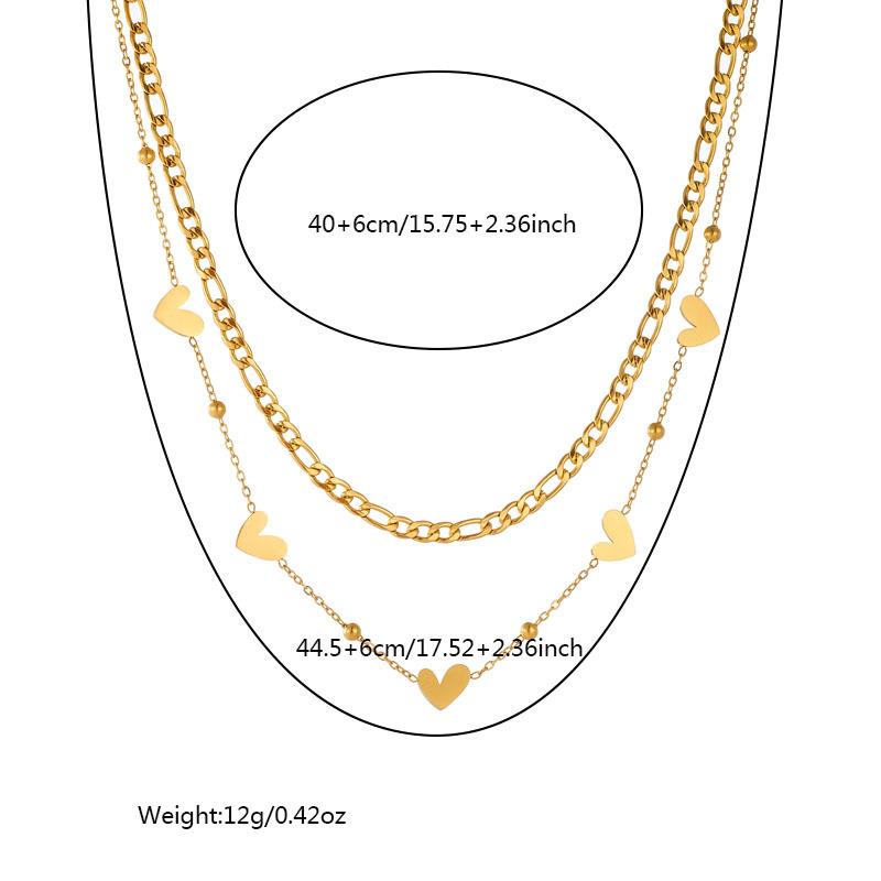 Gold Plated Double Layer Heart Pendant Necklace, Stainless Steel Paperclip Chain Choker, Waterproof Dainty Jewelry for Women Gift