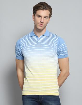 Mens Striped Blue Collar Neck Half Sleeve T-Shirt