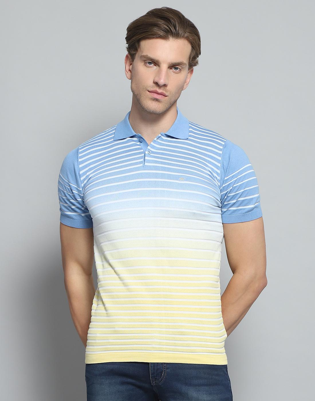 

Monte Carlo Mens Striped Blue Collar Neck Half Sleeve T-Shirt 2XL синий