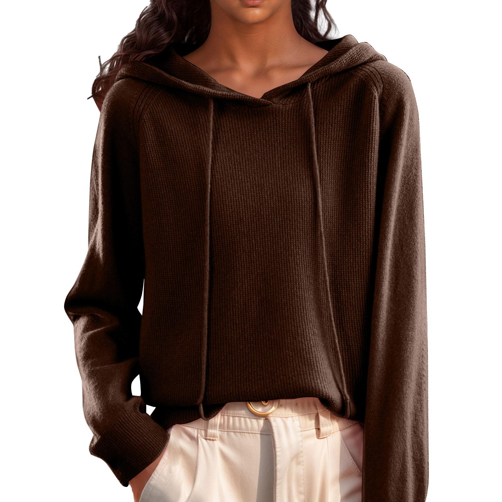 

Женский однотонный повседневный вязаный свитер с капюшоном и длинными рукавами, пуловер и базовый слой вязаный свитер XL кофейный