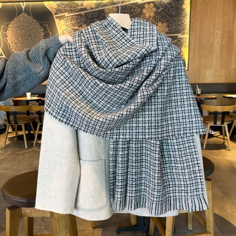 Gentle tie imitation cashmere knitted scarf women's autumn and winter color plaid fringed scarf large shawl