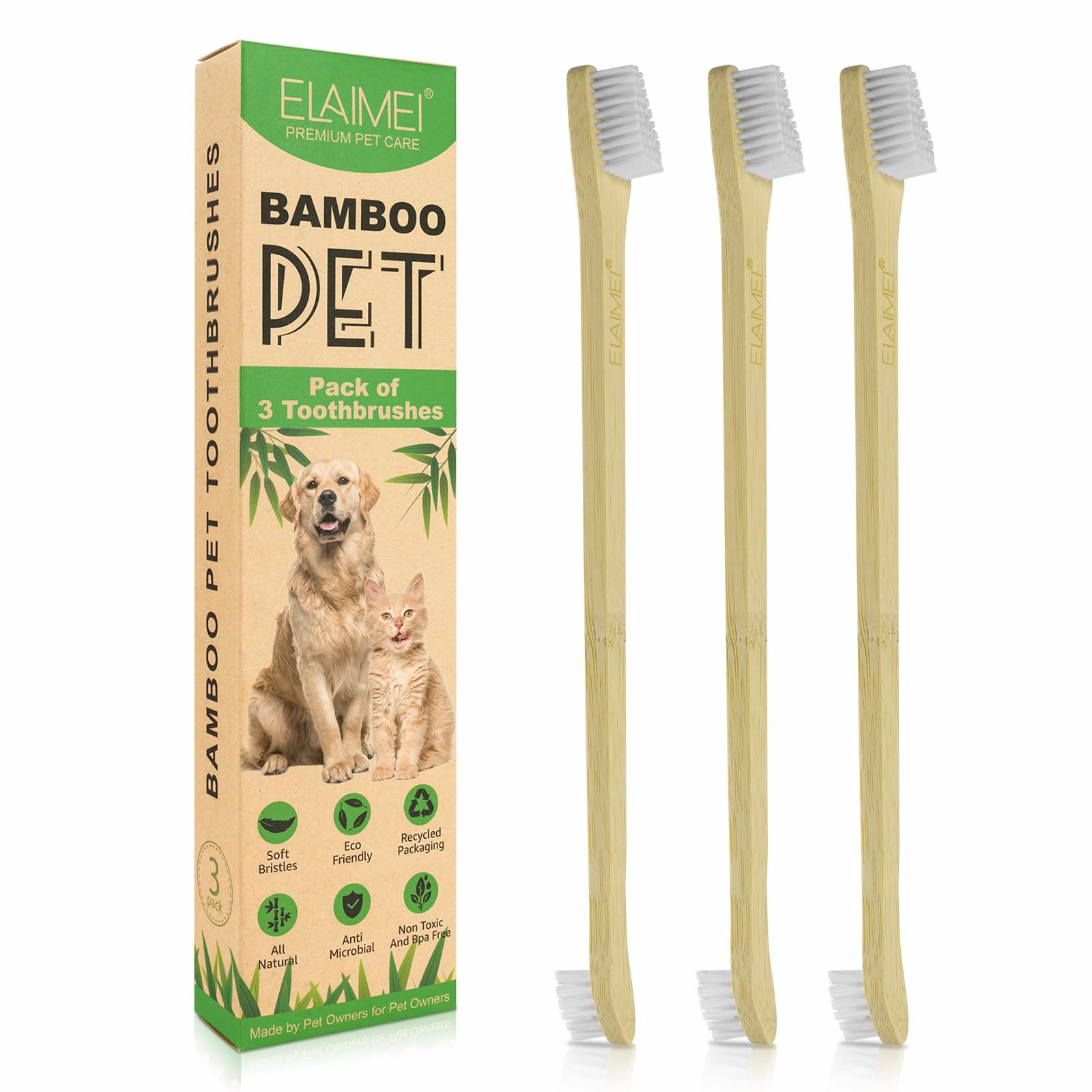 Drorshipping Natural Bamboo Pet Toothbrush Double Side Soft Bristle Dog Toothbrush and Finger Toothbrush for Dog and Cat