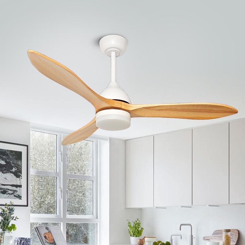 American Retro Ceiling Fan Light with Solid Wood Blades - Industrial Style LED for Restaurants