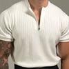 Men's O-neck T-shirt Casual Short Sleeve Solid Color T-Shirt Half-zip Draped Basic Tee Shirt Summer Top for Sports Gym Travel Office Daily Wear