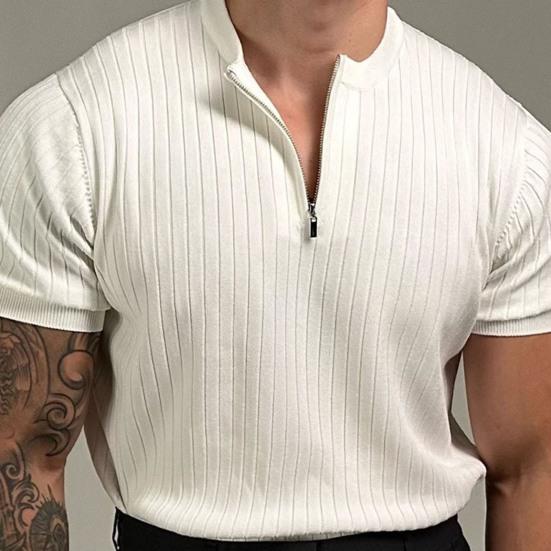 Men's O-neck T-shirt Casual Short Sleeve Solid Color T-Shirt Half-zip Draped Basic Tee Shirt Summer Top for Sports Gym Travel Office Daily Wear
