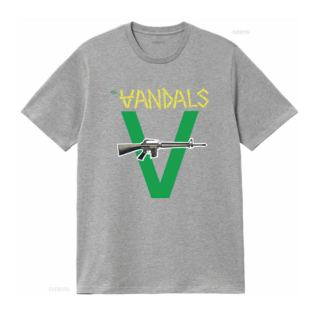 Mens The Vandals Original Logo Green V and Gun Print T Shirt Medium Black vintage Washed streetwear designer clothes