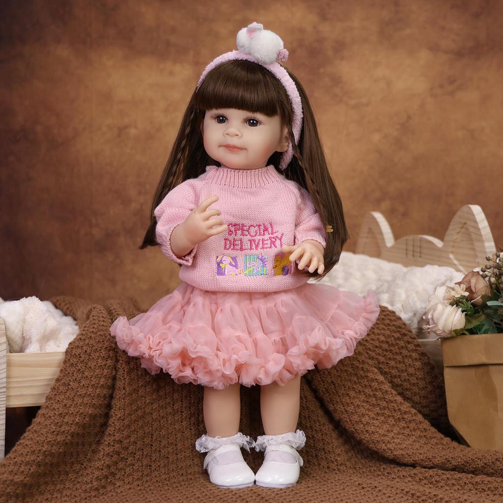 KEIUMI Full Silicone Vinyl 22 Inch Cute Reborn Baby Doll Realistic Skin Washable Doll Toy Christmas Gift