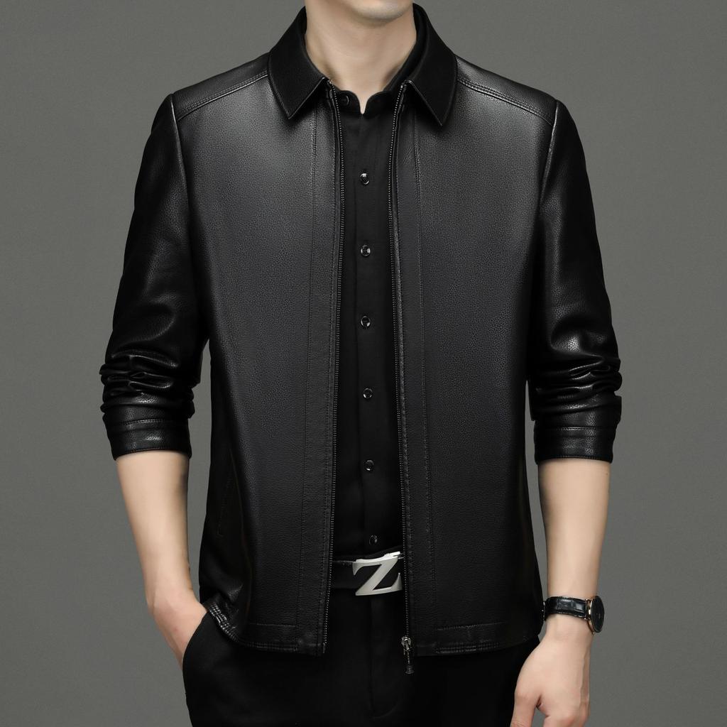 Leather Jacket Men's Middle-aged Men's Genuine Leather Jacket Short Lapel Thin Sheepskin Dad Leather Jacket Men's Clothing