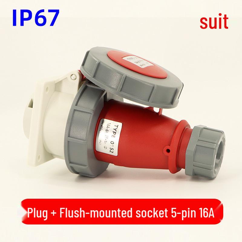 Waterproof 3-core 4-pin 5-hole Male-Female Aviation Plug Socket, Three-Phase Electrical Connector, 16A/32A, IP67.