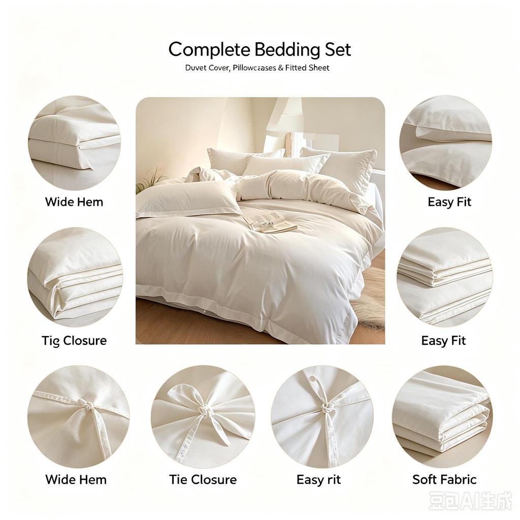 100% Cotton 4‑Pieces Bedding Set Solid Color Hotel Style Bed Sheet Duvet Cover Pillowcases for Guesthouse Hostel Hotel