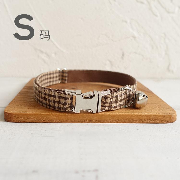 Coffee Plaid Pet Collar, Cat Collar with Bell, Adjustable Dog Neck Strap S