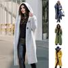 Women Knitting Cardigan Hooded Long Sleeve Solid Color Casual Top Loose Fit