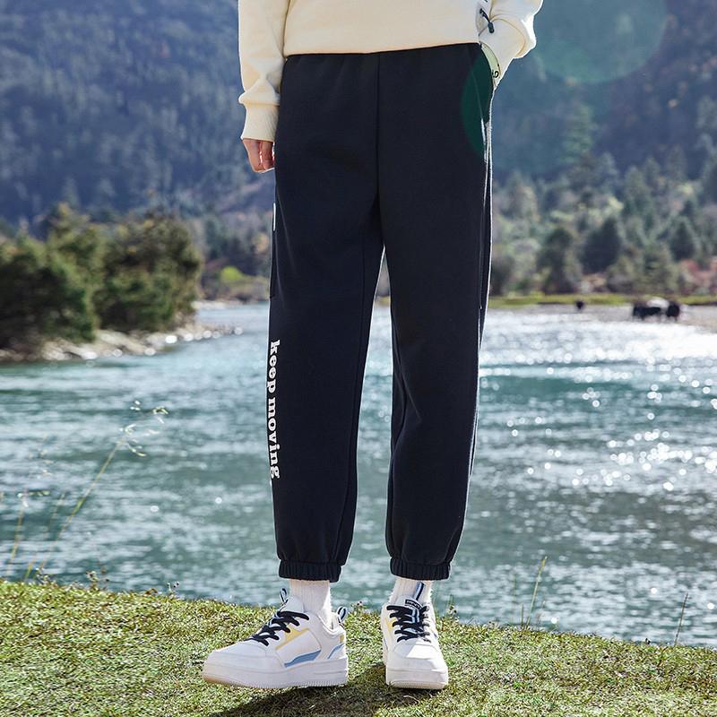 Anta Lifestyle Series Letter Print Drawstring Elastic Waist Cuffed Sports Pants Women pants Black 162218304-2