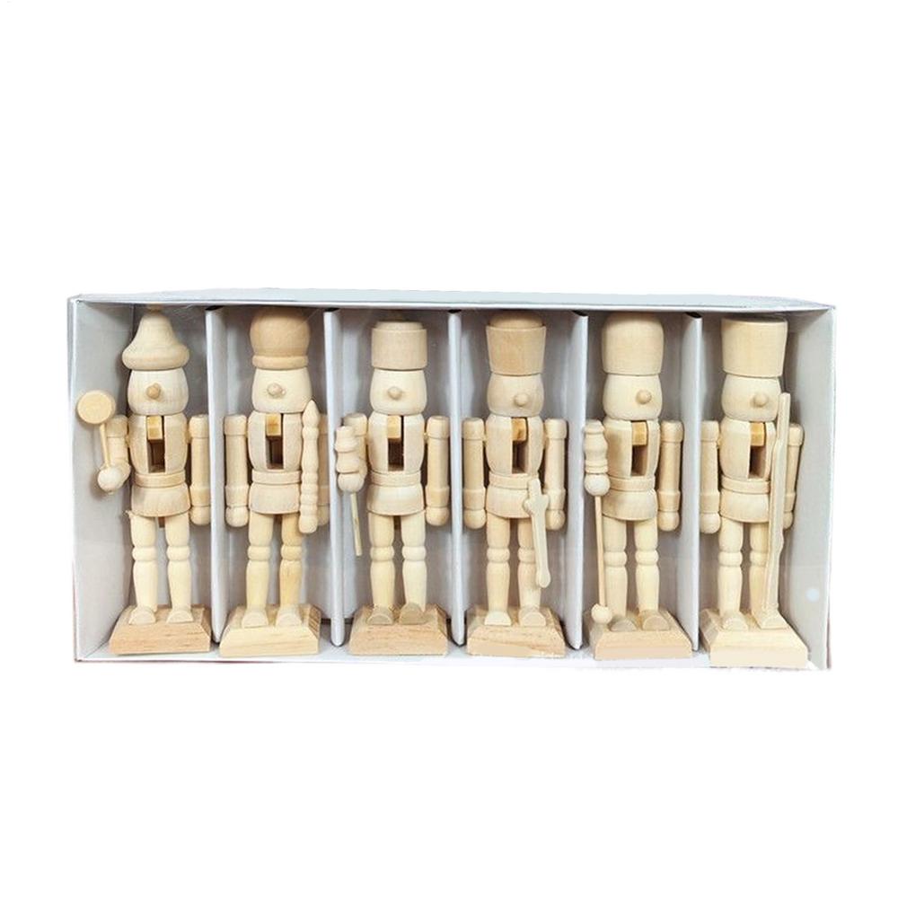 Christmas Nutcracker Figurines 6 Pieces Unpainted Wooden Tabletop Sculpture Festive Collectible Nutcracker Figures for Living