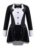 Girls Magician Costume Set Long Sleeve Bow Tie Back Zipper Sequin Leotard Hat Magic Wand Gloves