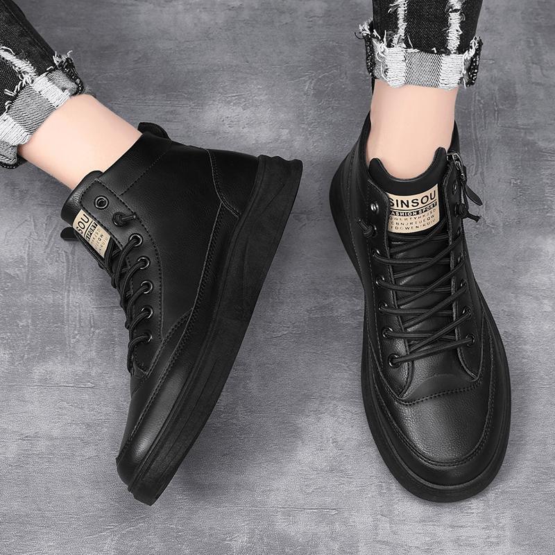 Men's Casual Leather Boots Spring and Autumn Mid Cut Outdoor Boots Soft Sole Comfort Flat Bottom Fashion Versatile Trendy Boots