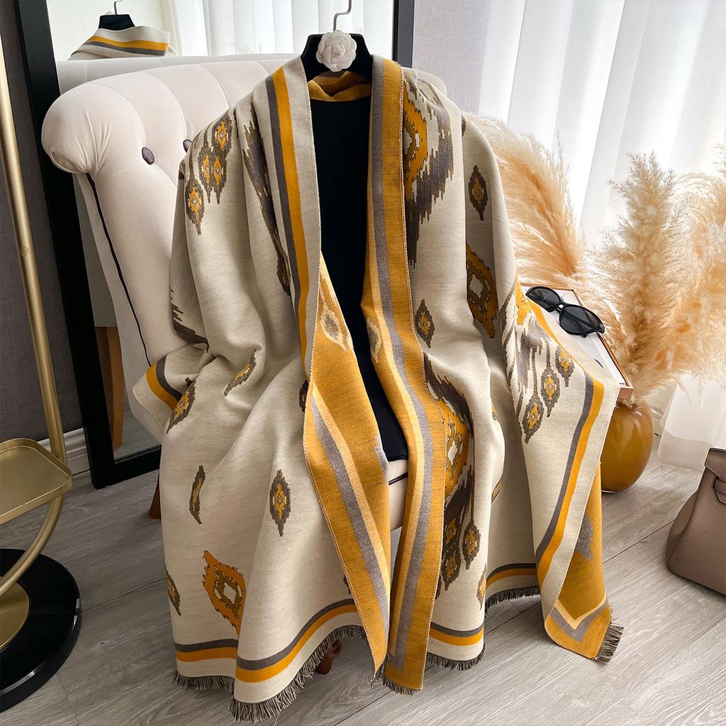 Luxury Ethnic Style Faux Cashmere Scarves Winter Women's Pashmina Shawls Warm Blanket Wraps Female Scarf Brand Thick Headscarf