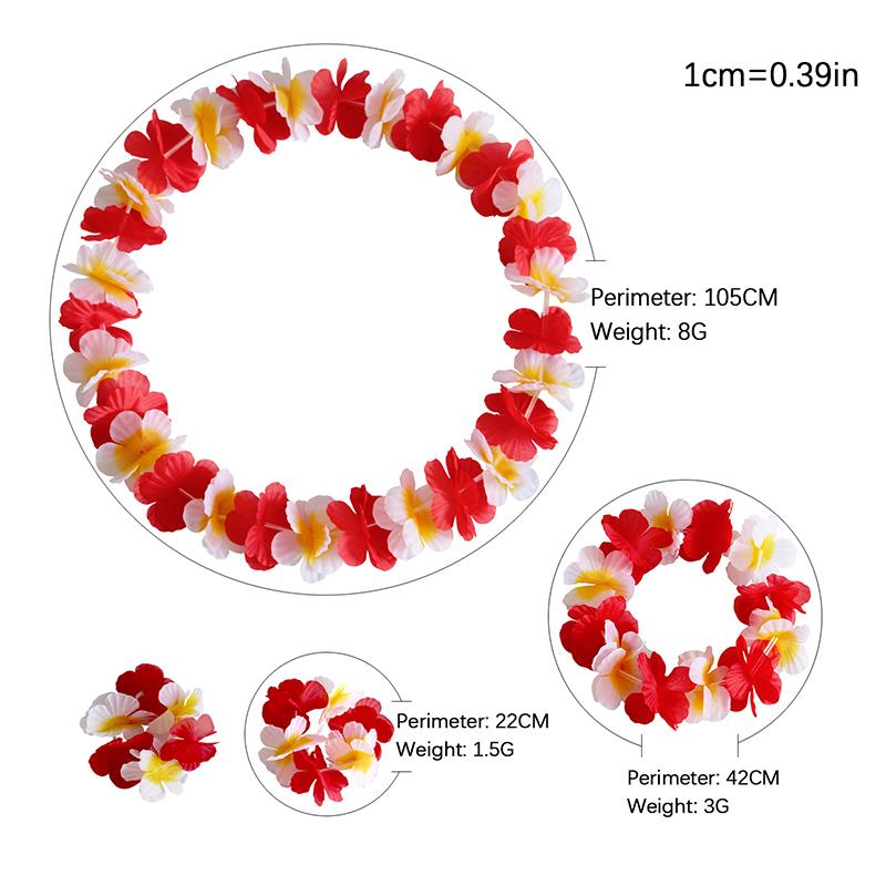 4Pcs/Set Hawaiian Flower Leis Garland Necklace Wreath Petal Headband Bracelet Beach Party Decor Wedding Dressing Accessories