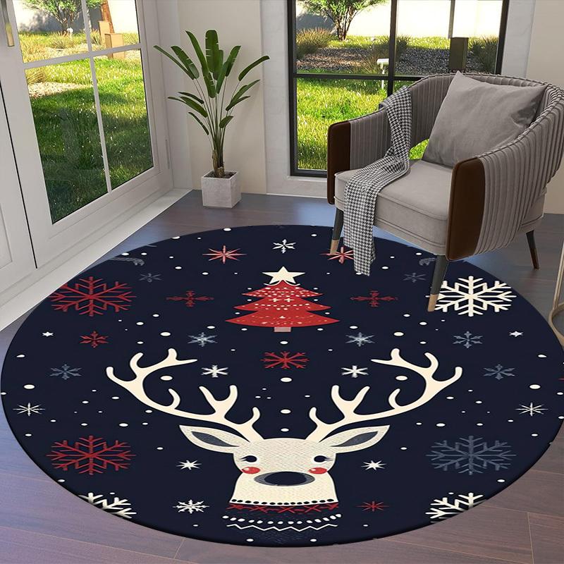 1pc Christmas Deer Snowflakes Round Carpet, Perfect for Decorating Chairs, Living Rooms, Or Bedrooms, for Living Room.012