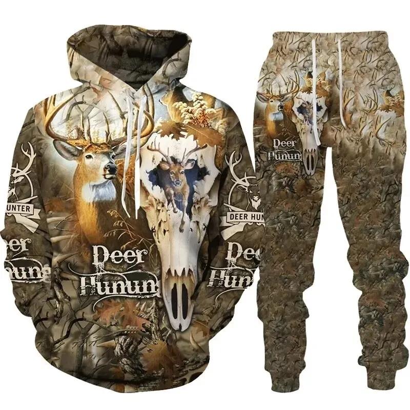 Man Woman Casual Hoodie+pants 2PCS Country Girl Deer Hunting 3D Print Tracksuit Set Set Fashion Camo Streetwear Pullover Clothes
