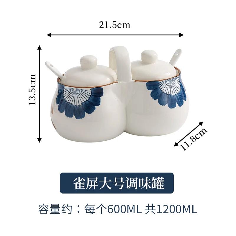 2-in-1 Ceramic Seasoning Jar Household Sauce Jar Salt Pepper Pepper Grain Distributor Kitchen Ceramic Seasoning Box Home