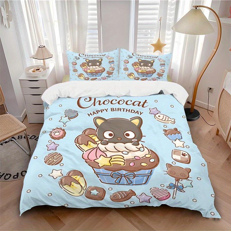 

3pcs Chococat, Birthday Breathable Polyester Bedding Set Soft Duvet Cover and 2 Pillowcases,Suitable for All Seasons, 082665b 135x200cm