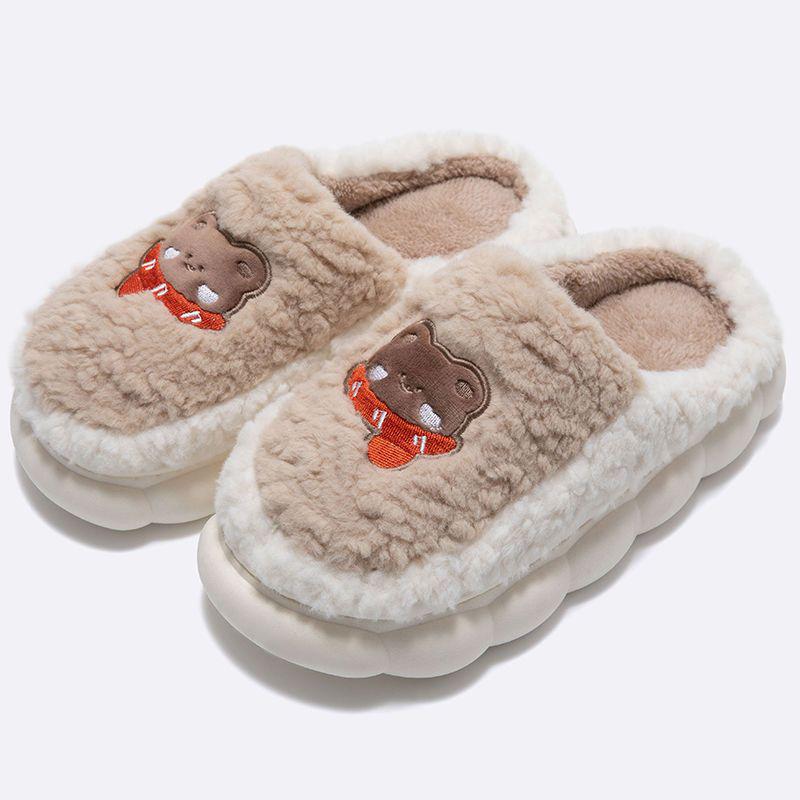 Pantofole Antiscivolo in Velluto di Cotone: Comfort Peloso, a Suola Spessa e a Punta Chiusa per Autunno e Inverno