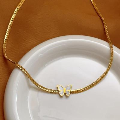 Stainless Steel New Fashion Jewelry Vintage Style Embed Seashell Butterfly Women Charm Chain Necklace Bracelet Earrings