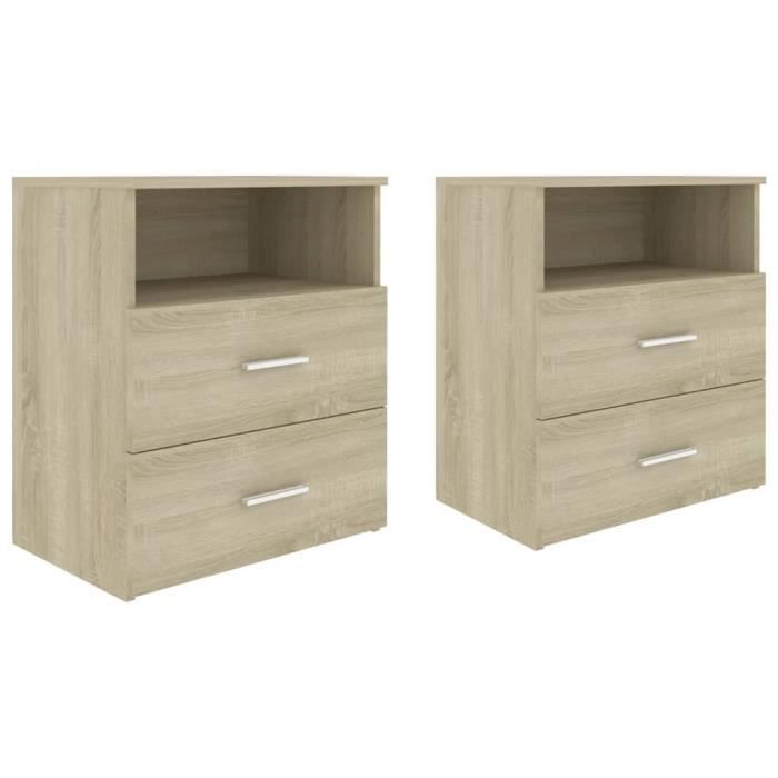 Table de chevet - vidaXL - 2 pcs - Chêne sonoma - 50x32x60 cm - 2 tiroirs - Montage requis