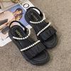 Thick soled sandals with feminine fairy style 2025 summer new elastic band student flat Roman shoes