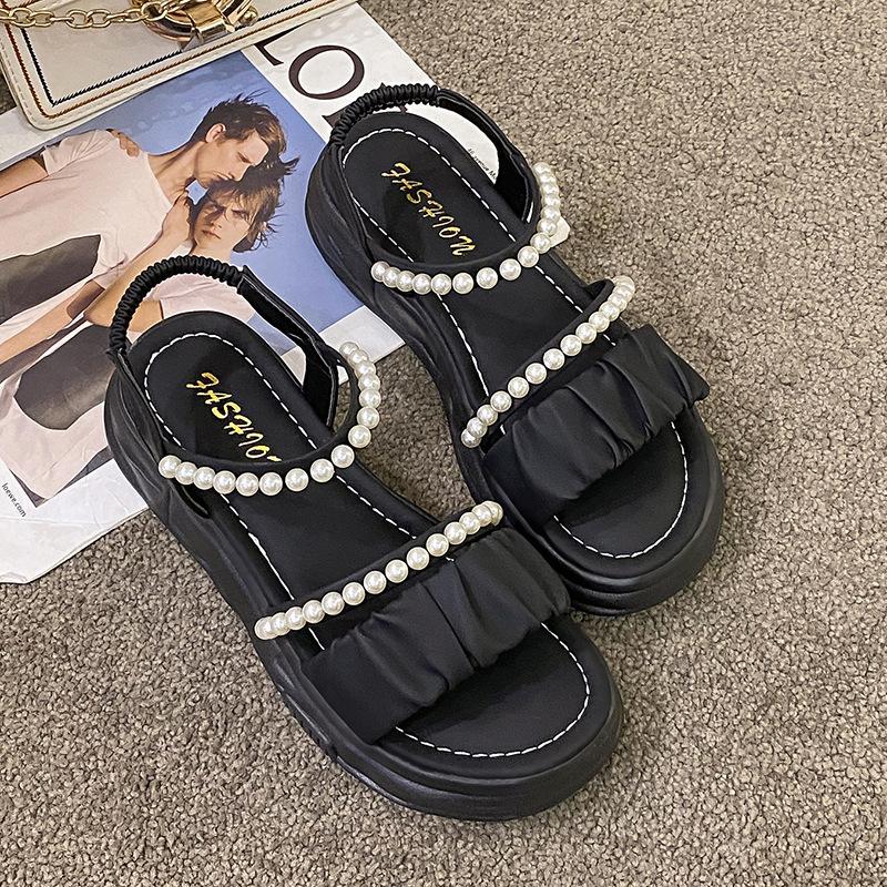 Thick soled sandals with feminine fairy style 2025 summer new elastic band student flat Roman shoes