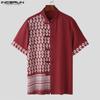 INCERUN Men Stand Collar T Shirt Vintage Printed Short Sleeve Tops