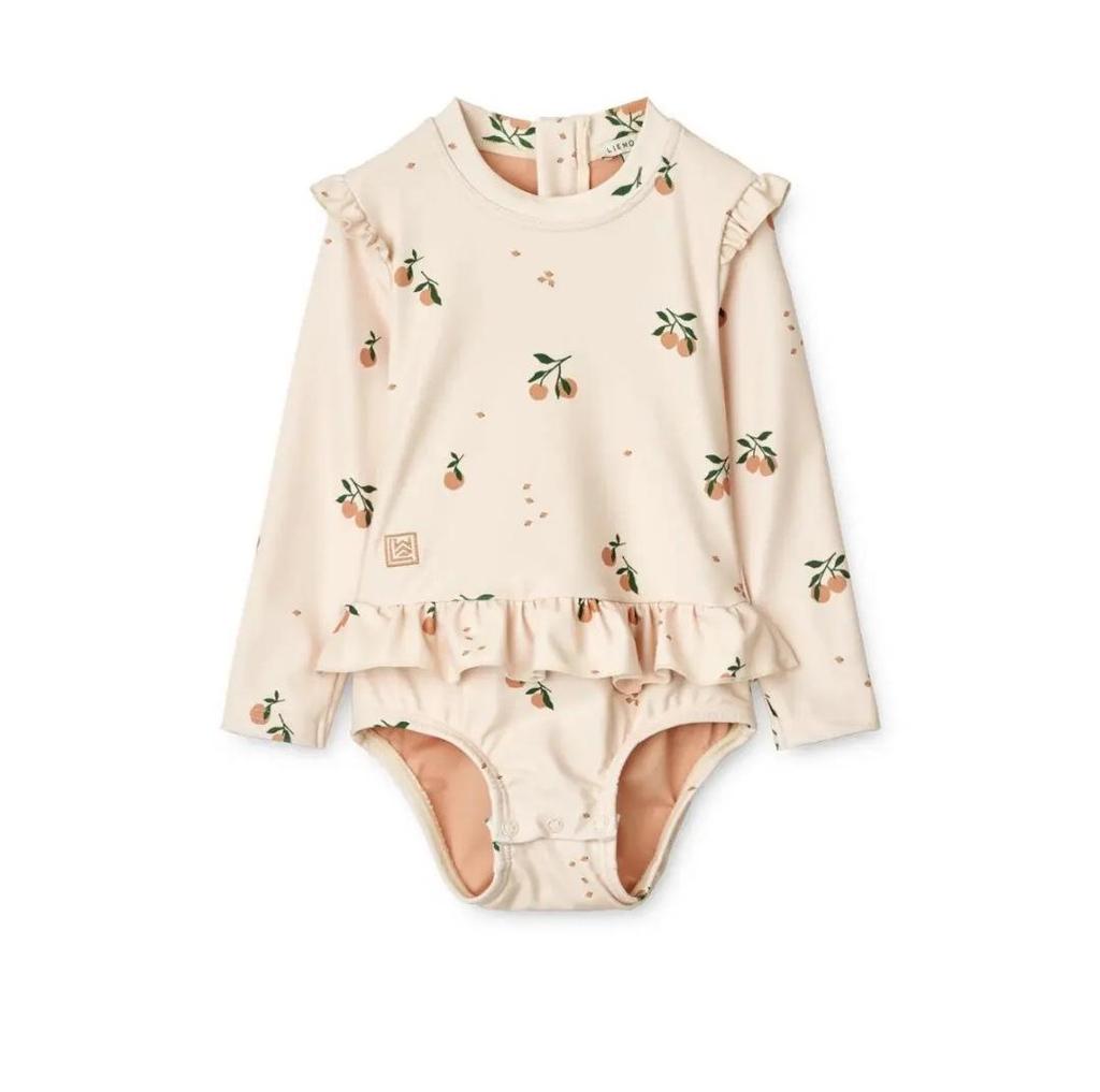 Baby Girl Long Sleeve Anti-Chlorine Quick Dry Swimsuit with Sun Protection and Cute Lace Details